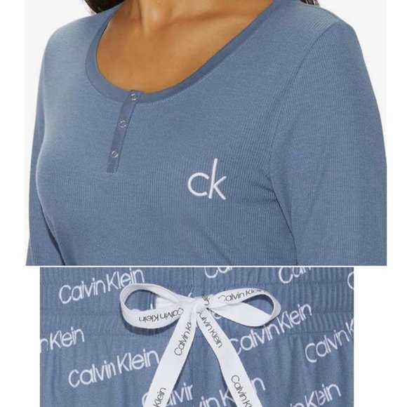 Calvin Klein Logo Cozy Fleece 2 pc Pajamas, Blue L NWT - Picture 1 of 8